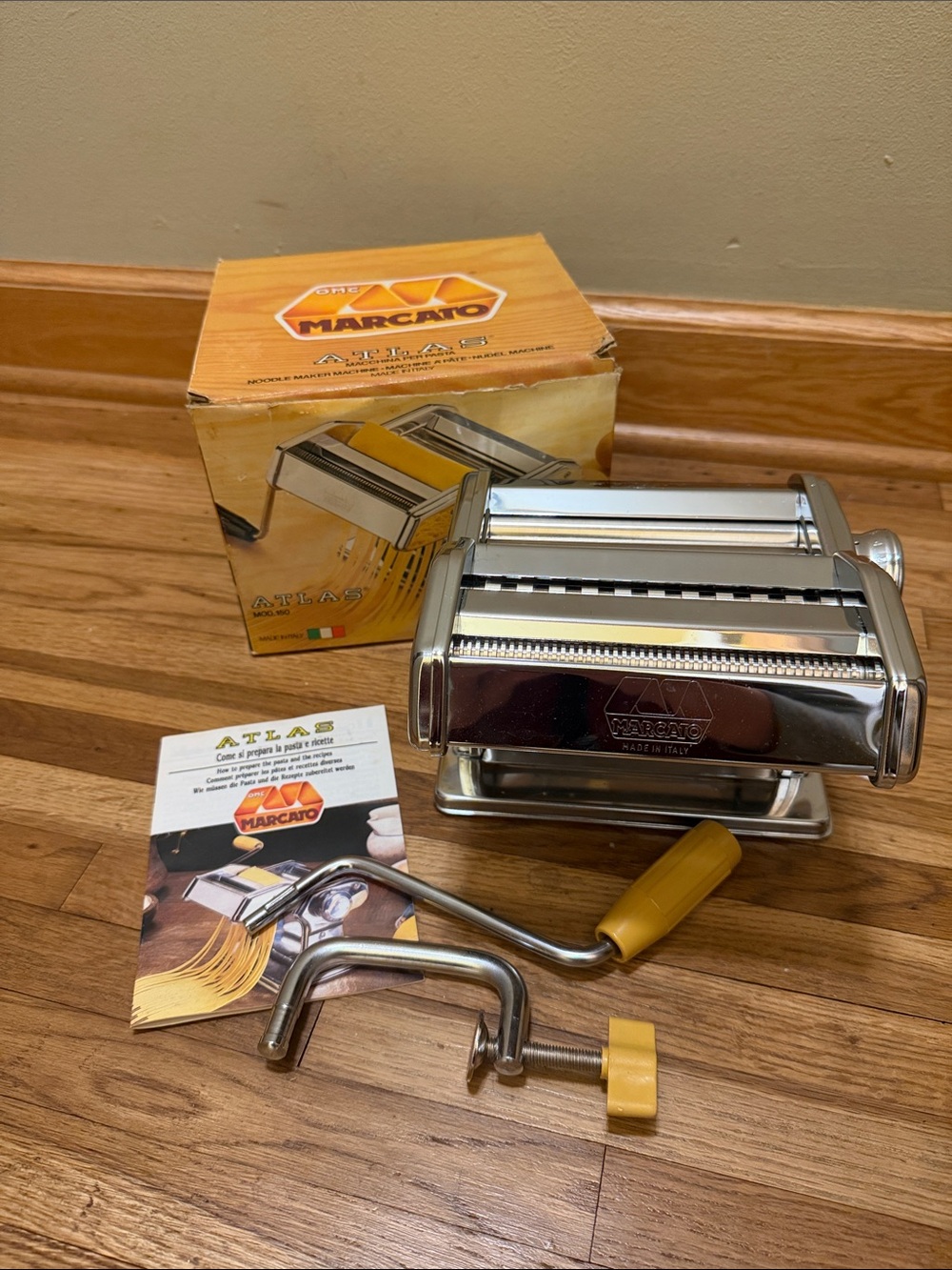 Marcato Atlas 150 Manual Pasta Maker w/ Hand Crank & Clamp Noodle Making Machine